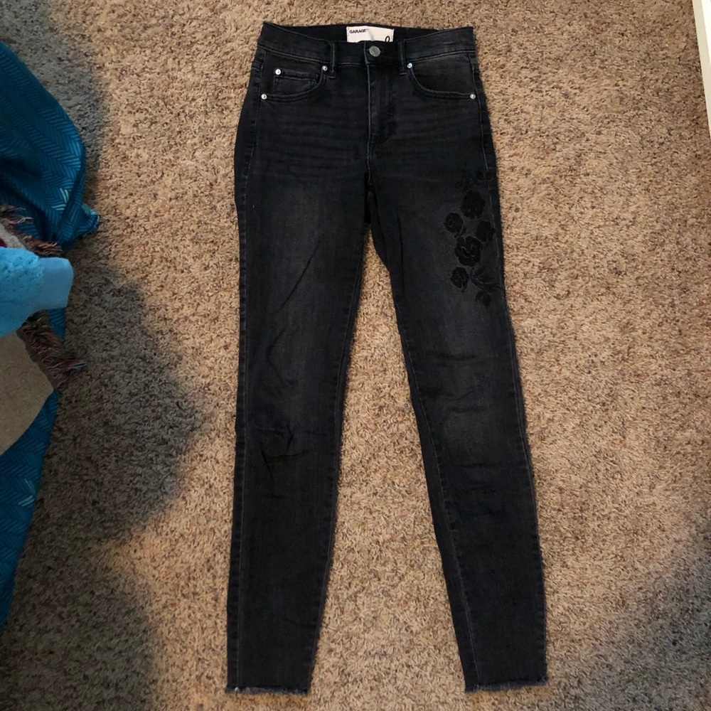 Garage Embroidered Black Jeans